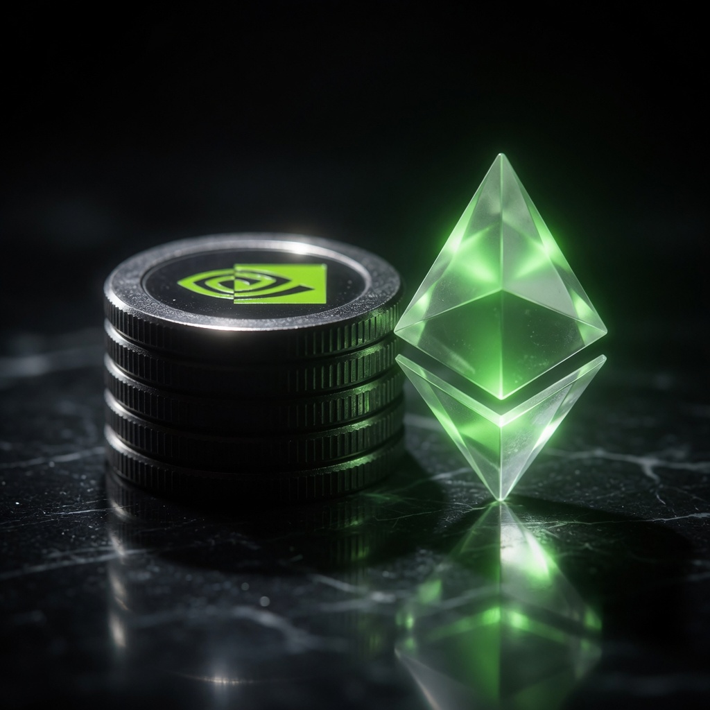 Demo3x coins beside a glowing Ethereum crystal